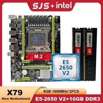 SJS X79 E5 2650 V2 16GB DDR3 LGA 2011 Intel Xeon E5 Protsessor Emaplaadi Set + 2*8GB 1600MHz RAM Mälu X79 Kit placa mãe