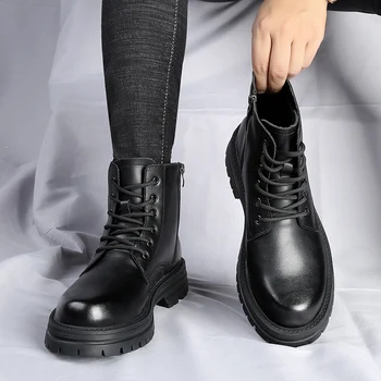 Briti stiil paksud tallad aitavad Martin saapad meeste trend fashion saapad korea vabaaja jalatsid meeste saapad