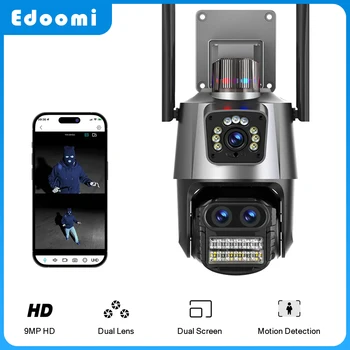 EDOOMI PTZ Kaamera, WiFi, 9MP 4K HD Outdoor IP Kaamerat, Dual Lens Dual Screen, Video Valve CCTV Inimeste Avastada Toetab ONVIF NVR