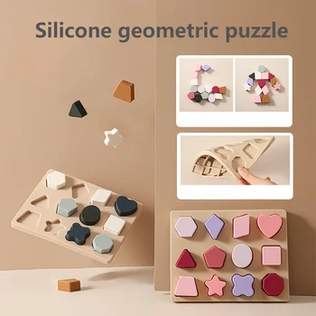 Toidu Silikooniga Geomeetriline Puzzle Laste Laotud Puzzle Mänguasi Kehtestatud Imiku Graafiline Kognitiivse Arengu Varajane Haridus Mänguasjad