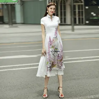 2018 suvel vietnam aodai hiina traditsiooniline kleit qipao pikk hiina cheongsam kleit rüü chinoise kaasaegne cheongsam Q303
