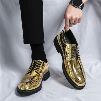 Meeste kleit kingad, kõrge kvaliteet, mugav mood äri meeste ametliku kingad brogue meeste läikivad kingad kuld härrasmees kingad