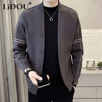 Sügis-Talve Uus Mood Temperament Lihtne Korea Kampsun Mees Õrn Kudumid Solid Color Lahti Mees Tops Streetwear Riided