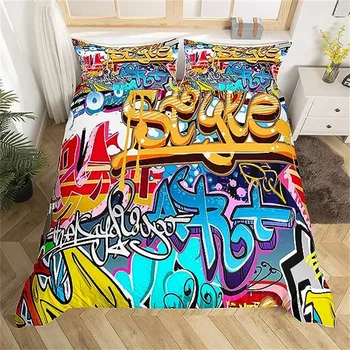 Hipi Graffiti tekikott Seab Lapsed Poisid Tüdrukud Noorte tekikott Kaasaegne Bedclothes Seina Urban Street Art Bedspread Kate