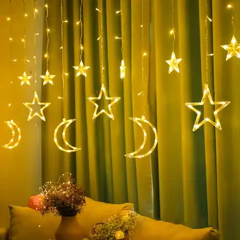 Tähed, Kuu Kardin tuled Haldjas String Jõulud Puhkus Pulm Uue Aasta Pidu Kodus Kardina Aia Kaunistamiseks