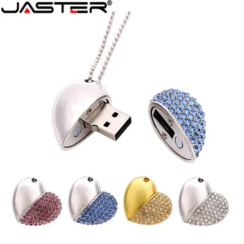 JASTER USB Flash Drive Kristall Teemant Südame-kujuline Keti Peatamise Drive 64GB Pink32GB Kuld Kaelakee Memory Stick Puhkus Kingitus