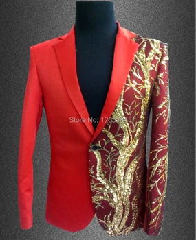 Mehed pluss suurus jakk bleiser litrid punane sale Mees laulja dj paillette disain kostüüm (ülikond) top ööklubi õhtul mantel