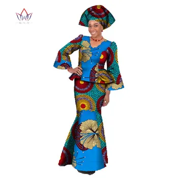 Traditsiooniliste Aafrika Riideid, Kahe-osaline Komplekt, Crop Top ja Maxi Seelik Naiste Kleit Sobib Bazin Riche Aafrika Kleidid 6XL WY079