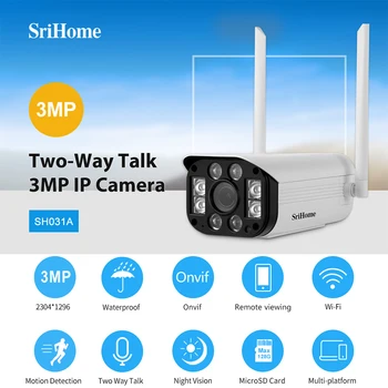 Srihome SH031 3MP 1296P IP Bullet Kaamera WiFi Väljas Öise Nägemise Smart Home Security Onvif CCTV Kaamera videovalve