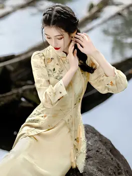 2023 uus hiina stiilis vabariigi ja hiina paranenud cheongsam naiste kevad-suvel elegantne võltsitud kahe-osaline trükitud qipao kleit