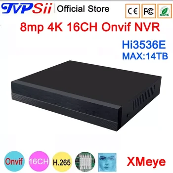12V 2A Hi3536E 8MP 4K XMeye Järelevalve videosalvesti näotuvastus Max 14TB Audio H. 265+ 16CH 16 Kanal Onvif CCTV DVR NVR