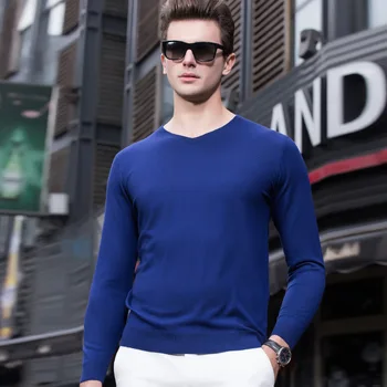 Uus 2023 meeste kevad v-kaeluse puhta värvi T-särk noorte han väljaanne puuvillane pika varrukaga särk meeste vaba aja veetmise meeste riided