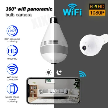 HD 1080P 360 LED wifi kaamera traadita Fisheye Panoraam video valve pirn Lamp ip cam öise nägemise home security CCTV beebi